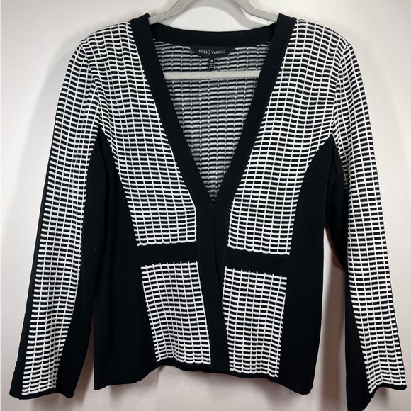 NWOT MING WANG Women’s Black and White Knit Cardigan Size Medium - Picture 1 of 6